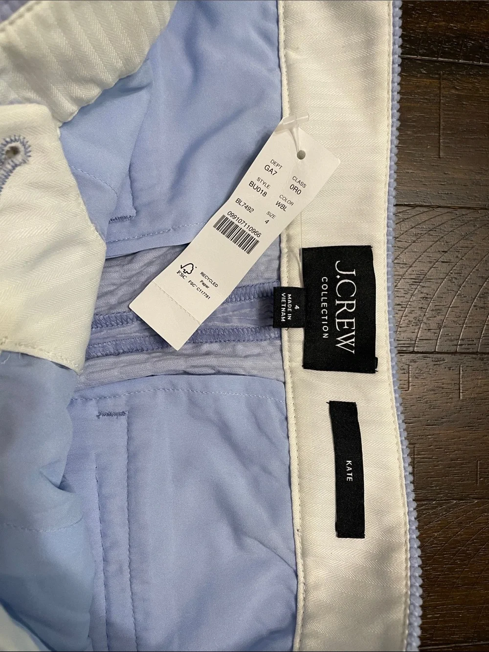 J.Crew Collection Kate Italian Corduroy Pants NWT Size 4 Light Blue Straight Leg